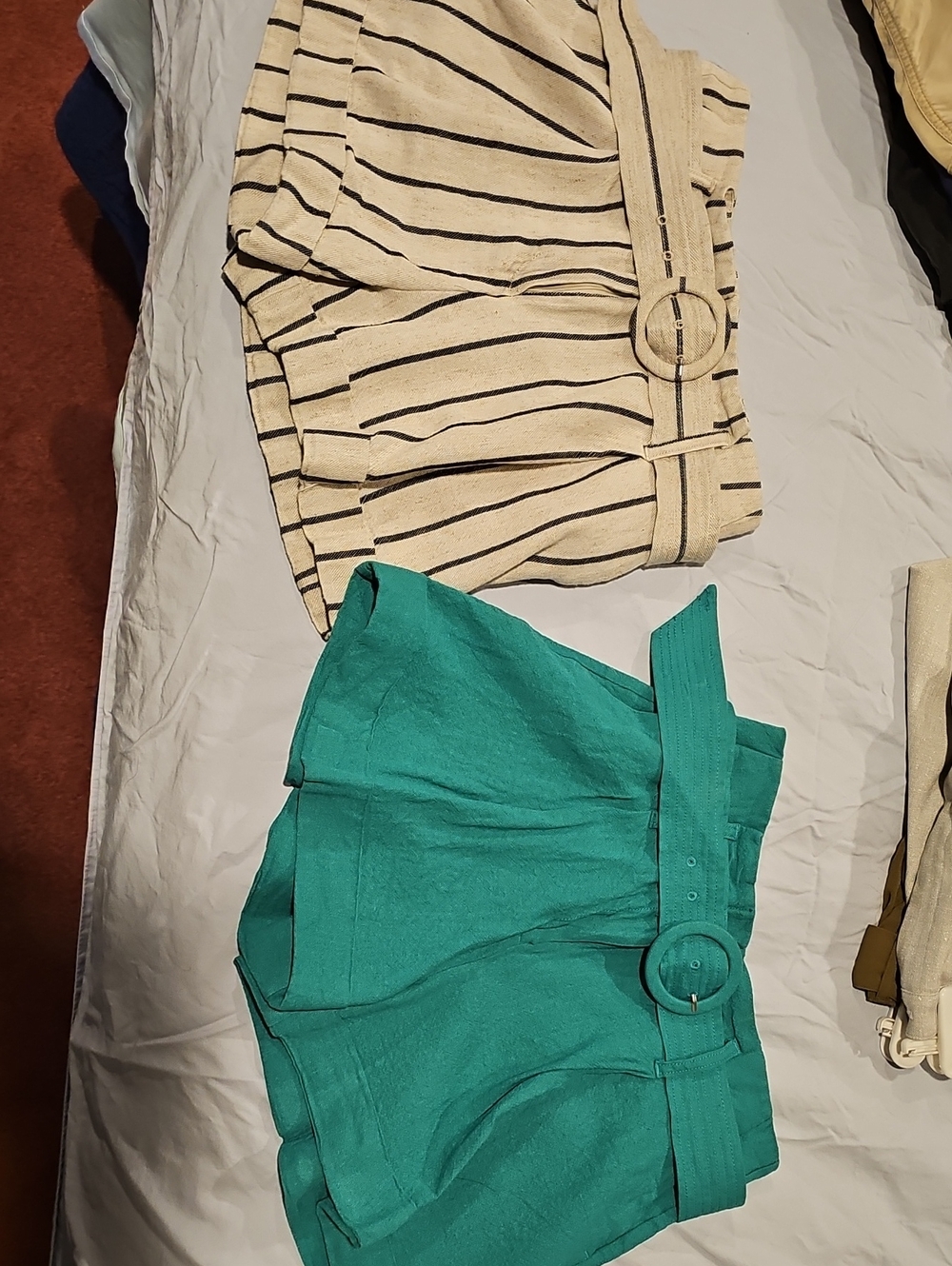 Worthington Striped Cream Belted Shorts & Teal High-Waist Belted Shorts - Set